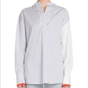VICTORIA BECKHAM Split-Neck Long-Sleeve Pinstripe Cotton Blouse
